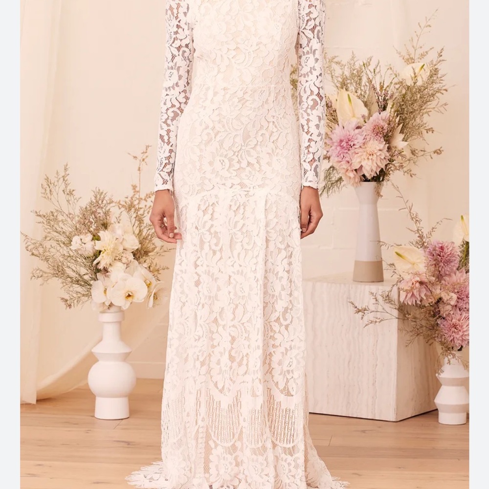 Elegant Lace White Dress lulus